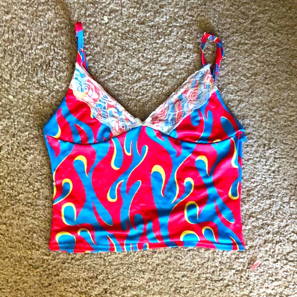 Y2K flame cropped tank top